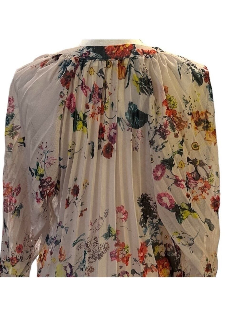 Bishop + Young Accordion Pleated Sheer Floral Blouse Size Small - Picture 13 of 16